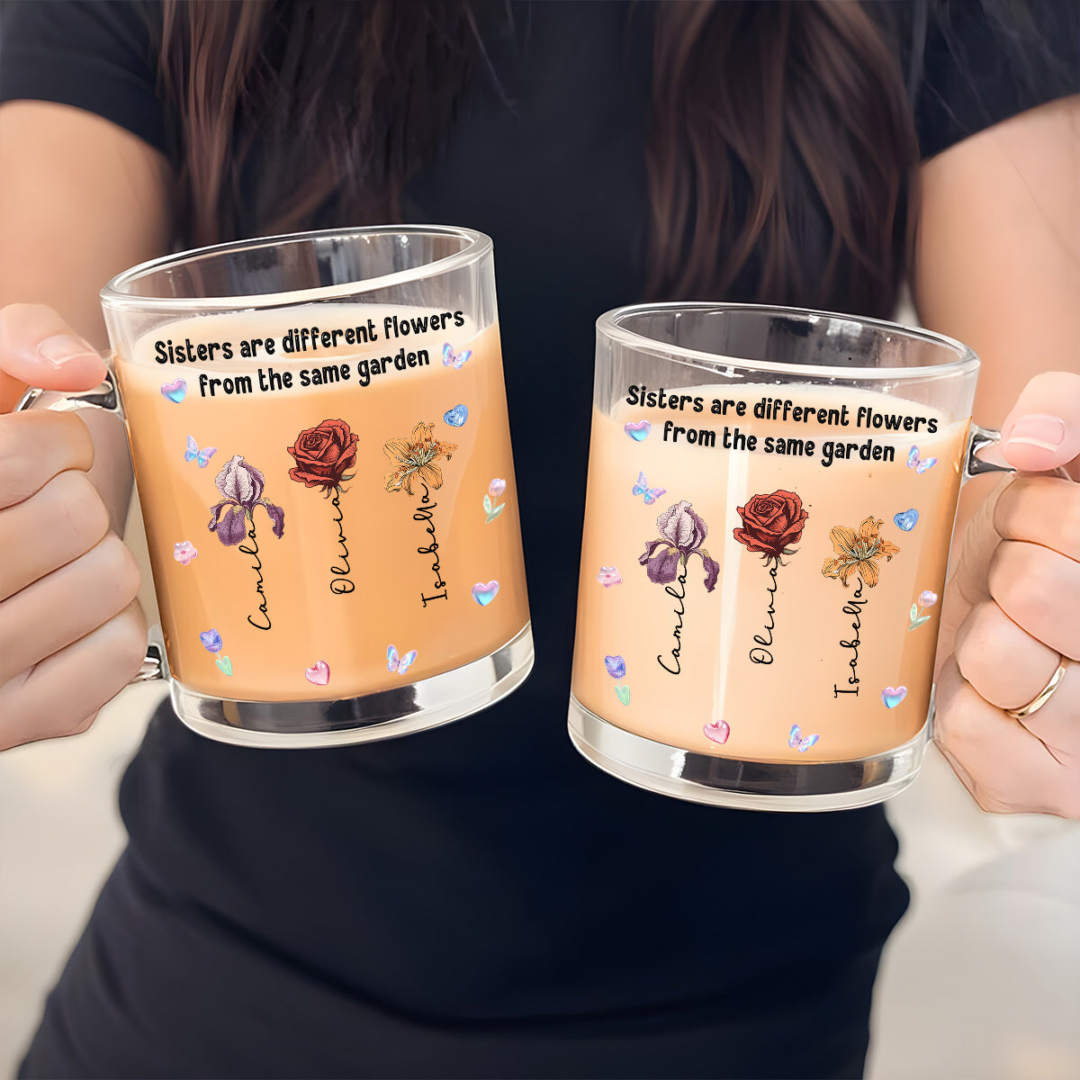 Sisters Forever Connected - Personalized Custom Glass Mug