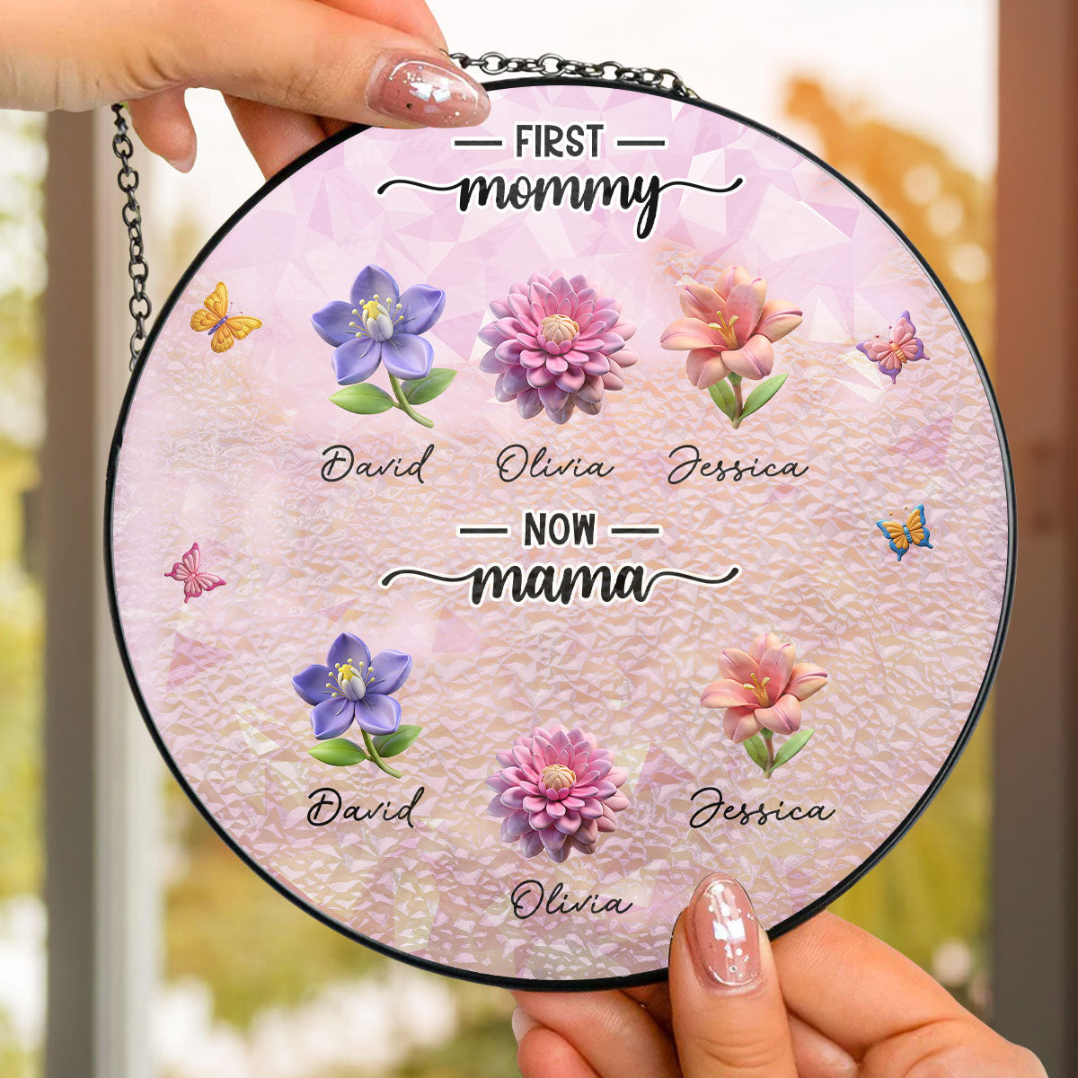 A Bouquet Of Love For Grandma - Personalized Custom Window Hanging Suncatcher