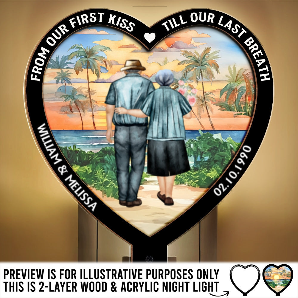 From Our First Kiss Version 2 - Personalized Custom Wood And Acrylic Night Light