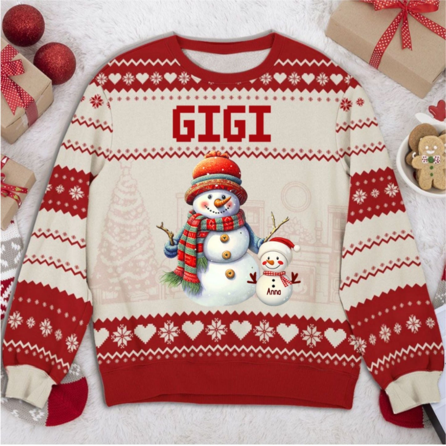 Grandma And Grandkids Snowman Christmas - Personalized Custom All-Over-Print Sweatshirt