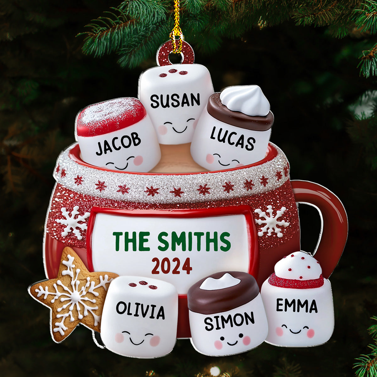 Hot Cocoa Marshmallow Family - Personalized Custom Acrylic Ornament