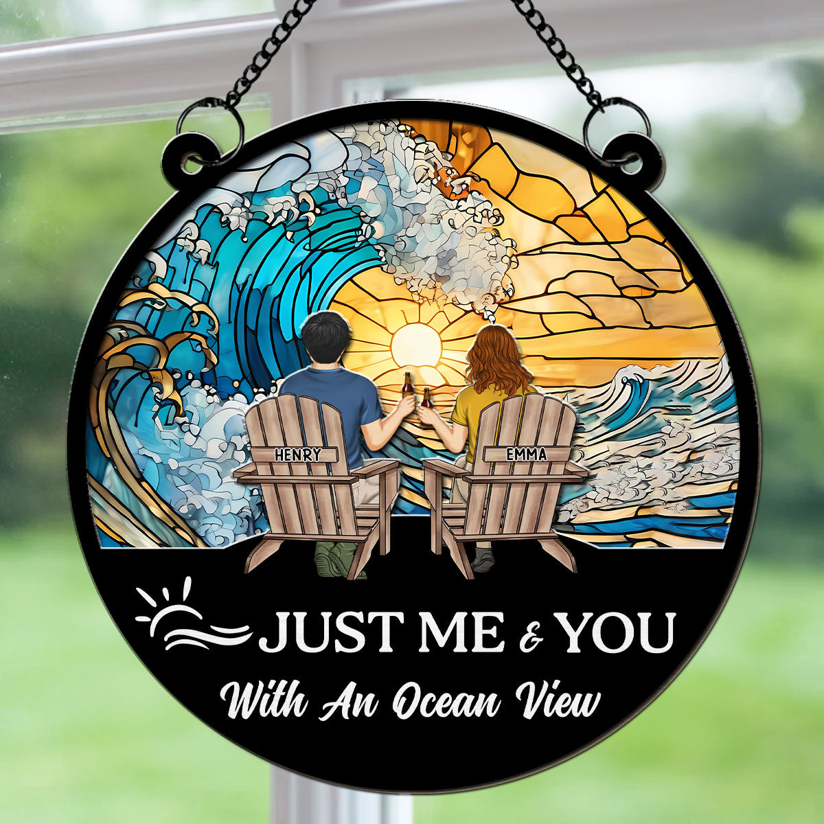 Just Me & You With An Ocean View - Personalized Custom Suncatcher