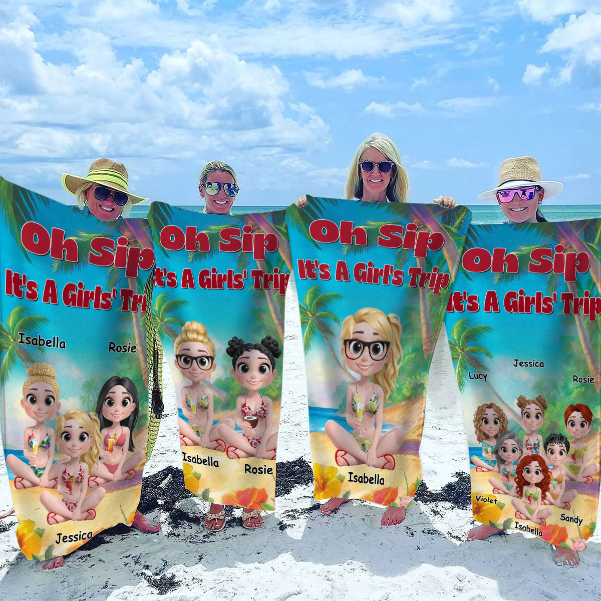 Oh Sip Girl Trip - Personalized Custom Beach Towel