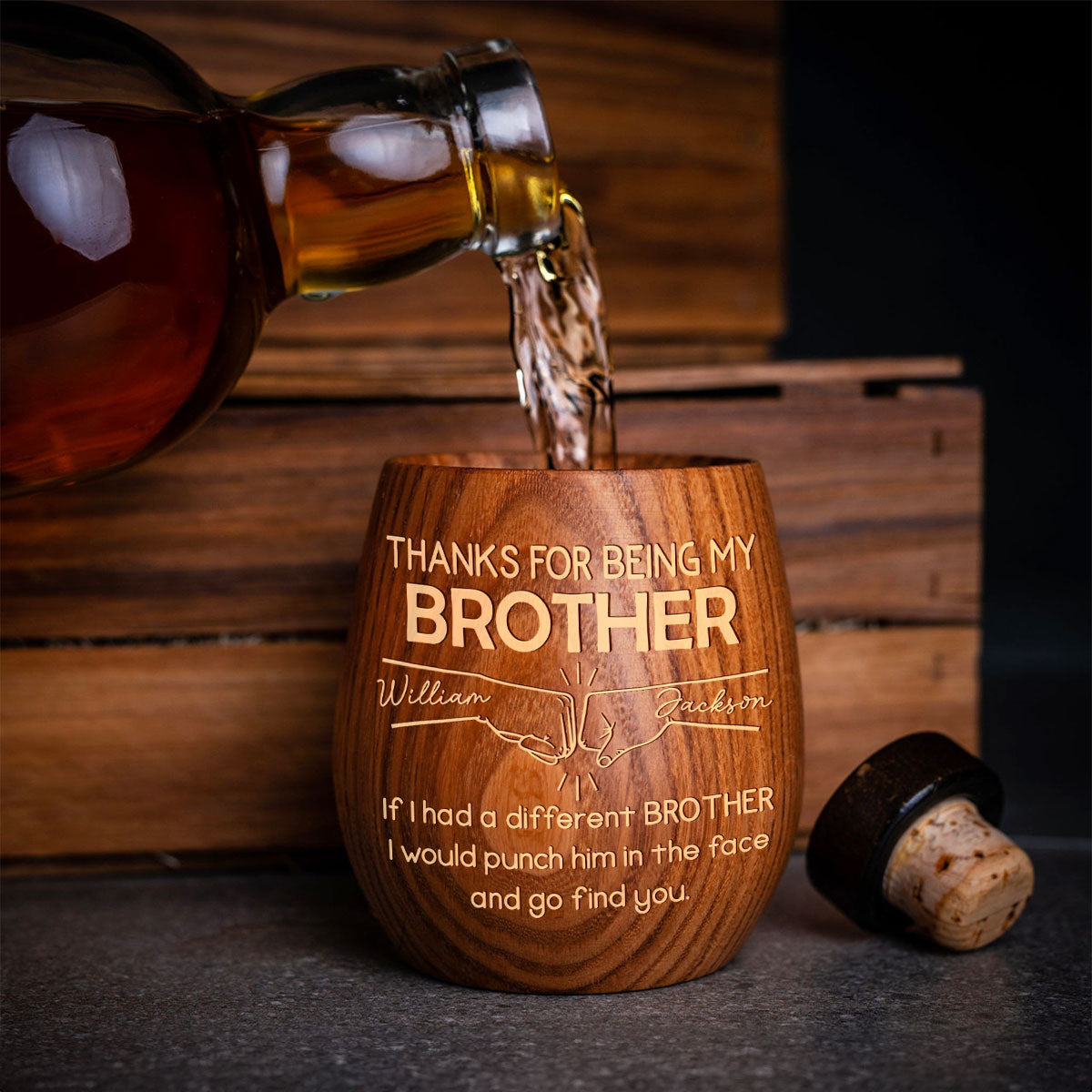 Thanks For Being My Brother - Personalized Custom Wooden Whiskey Glass