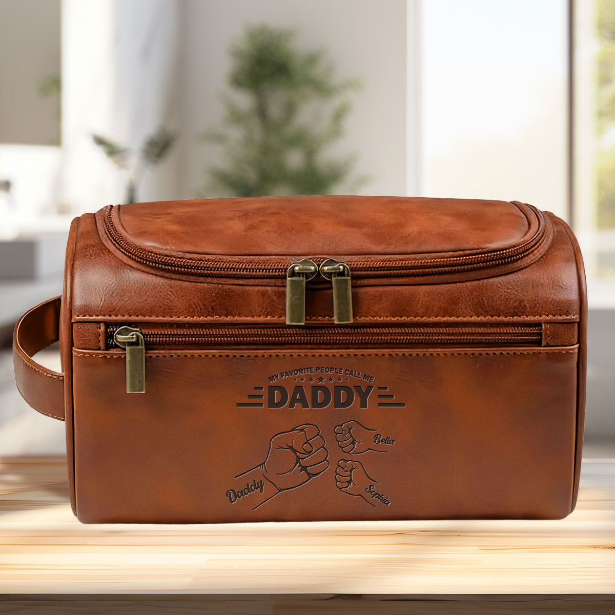 Call Me Dad - Personalized Custom Engraved Leather Toiletry Bag