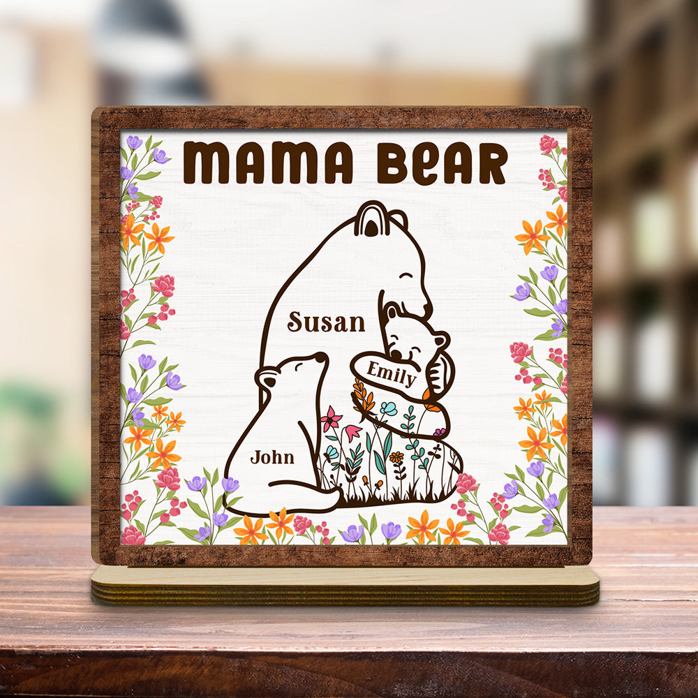 Mama Bear - Personalized Custom 2-Layer Wood Plaque With Flat Base