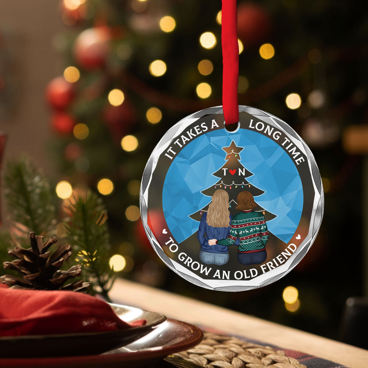 True Friendship Takes Time - Personalized Custom Glass Ornament