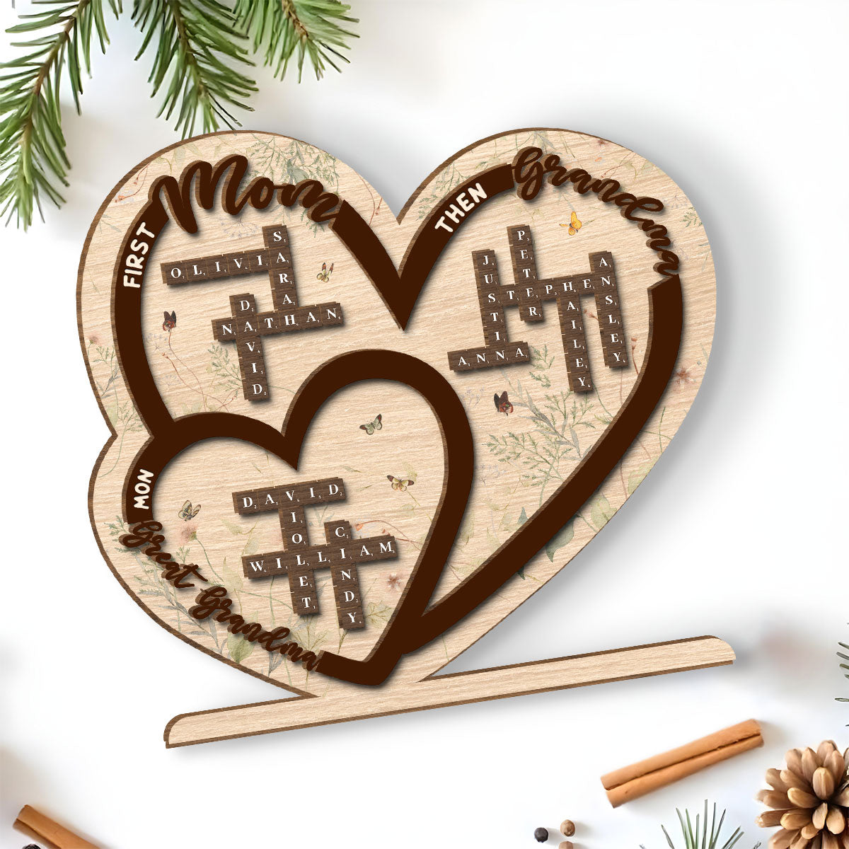 First Mom Now Grandma - Personalized Custom 2-Layer Wood Plaque With Flat Base