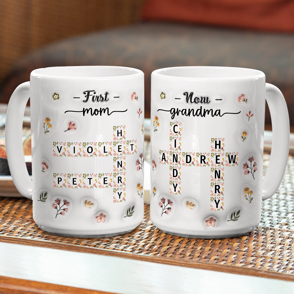 First Mom Now Nana Flower - Personalized Custom 3D Inflated Effect Coffee Mug