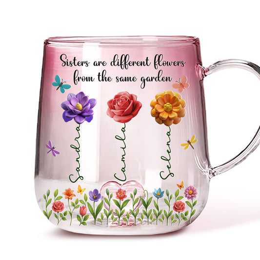 Sisters Are Flowers - Personalized Custom Pink Gradient Glass Mug
