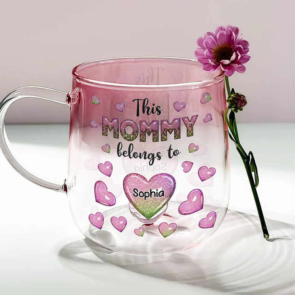 This Mom Belongs To - Personalized Custom Pink Gradient Glass Mug