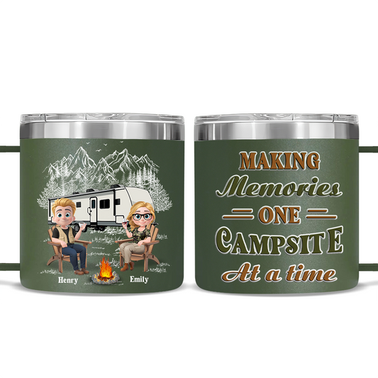 Memories At Campsite - Personalized Custom 14oz Stainless Steel Tumbler With Handle