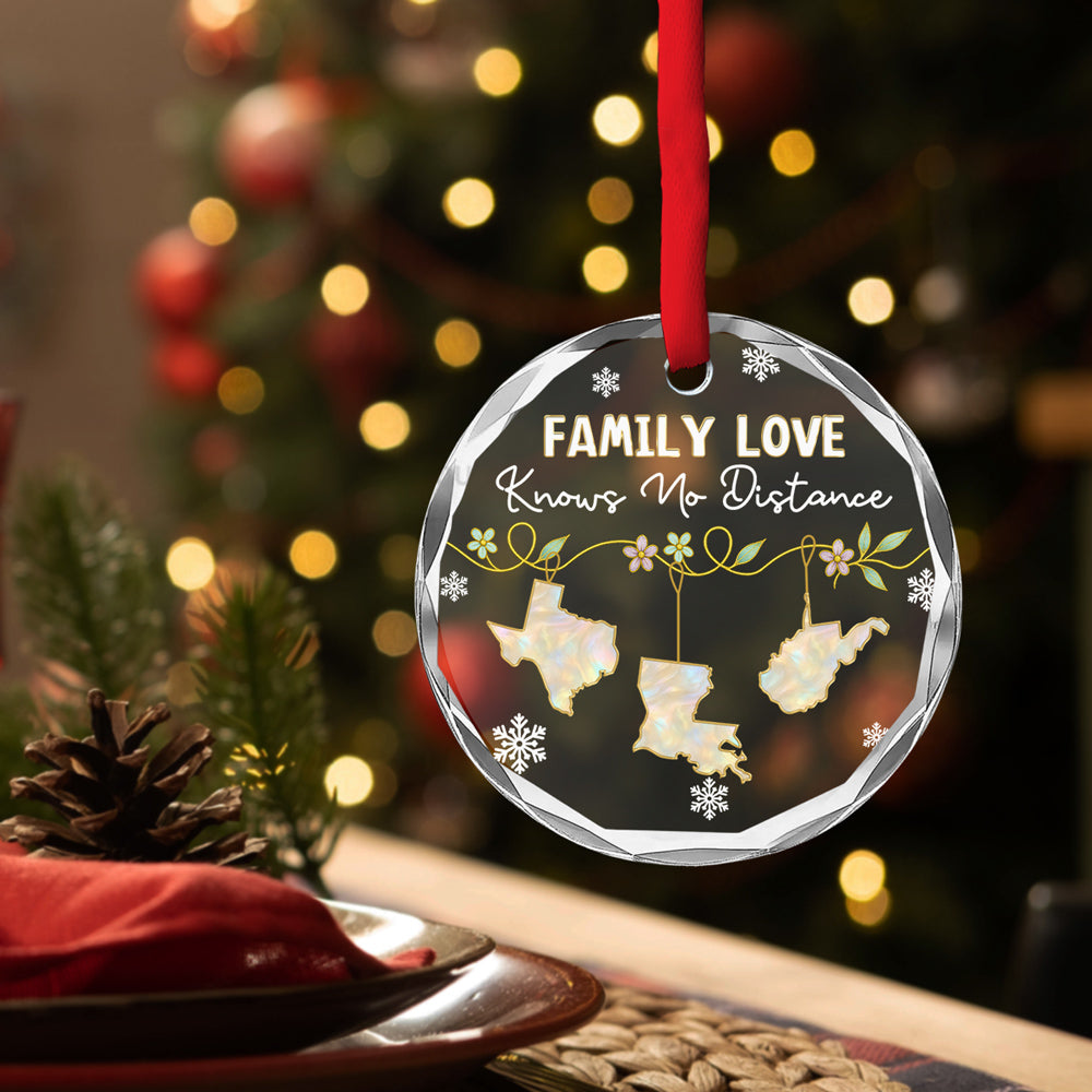 Family Love Knows No Distance Mother Of Pearl - Personalized Custom Glass Ornament