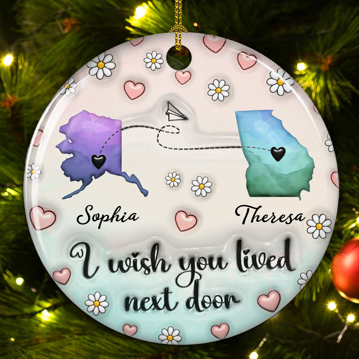 Side By Side Or Miles Apart - Personalized Custom 3D Inflated Effect Ceramic Ornament