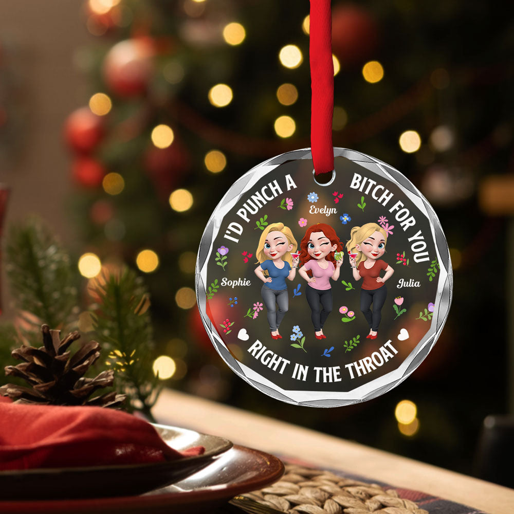 Right In The Throat Bestie Cartoonize - Personalized Custom Glass Ornament