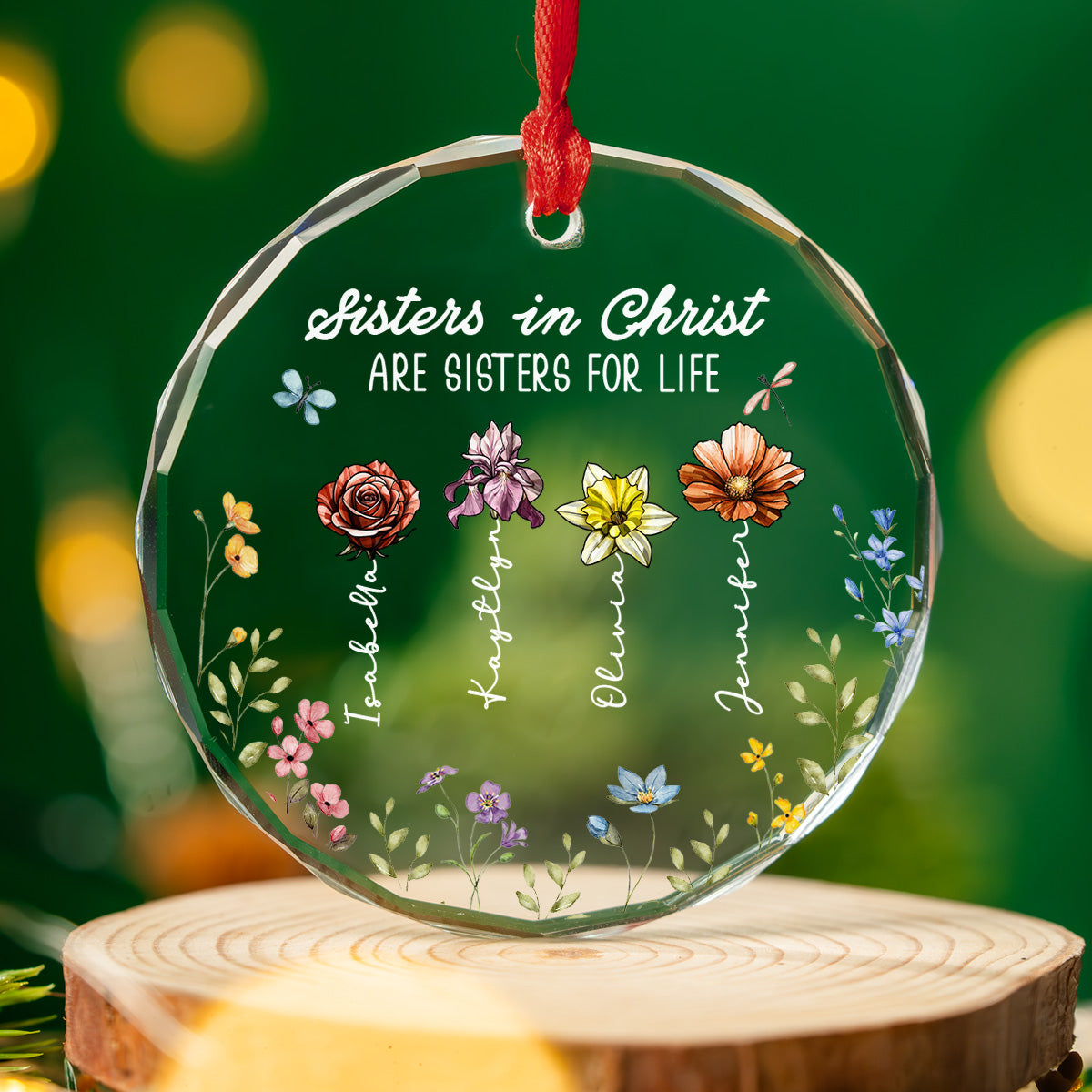 Christ Makes Sisters For Eternity -  Personalized Custom Glass Ornament