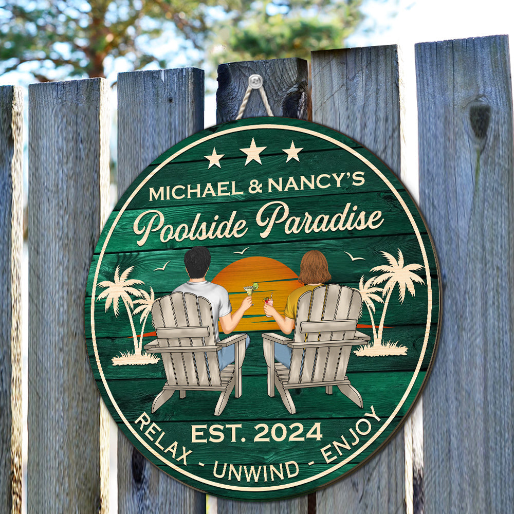Poolside Paradise - Personalized Custom Wood Sign