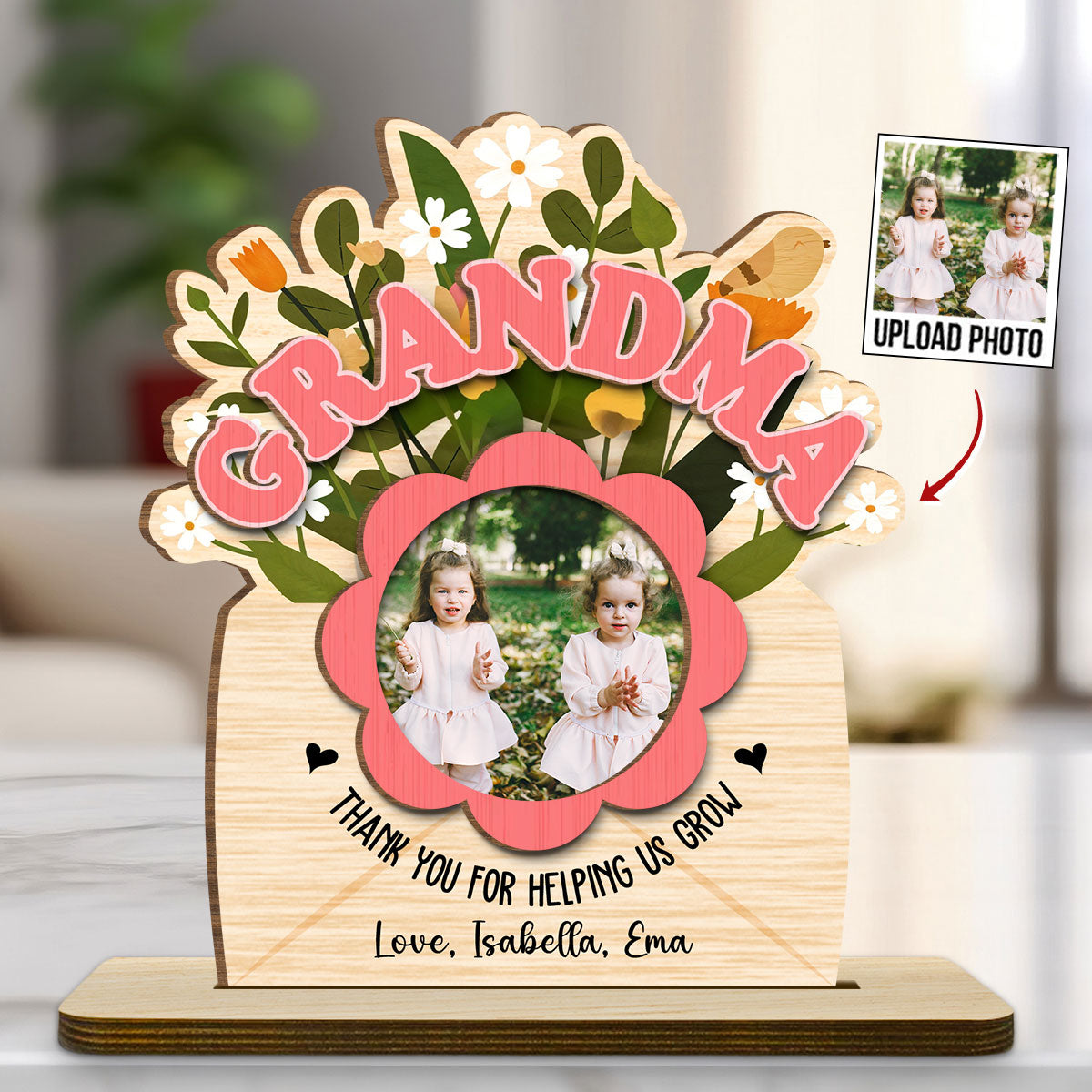 Thank You For Helping Us Grow - Personalized Custom 2-Layer Wood Plaque With Flat Base