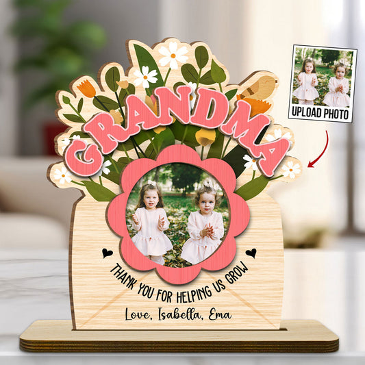 Thank You For Helping Us Grow - Personalized Custom 2-Layer Wood Plaque With Flat Base