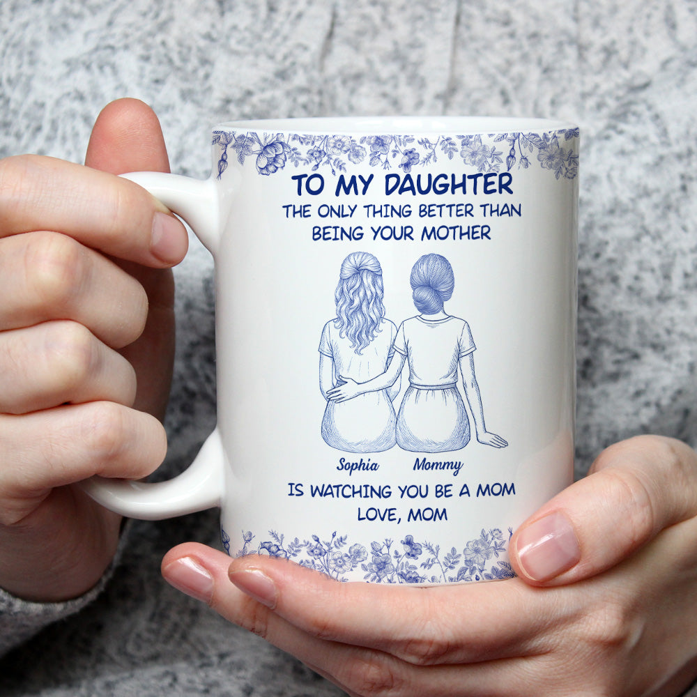 To My Daughter Cartoonize Blue Toile - Personalized Custom Coffee Mug