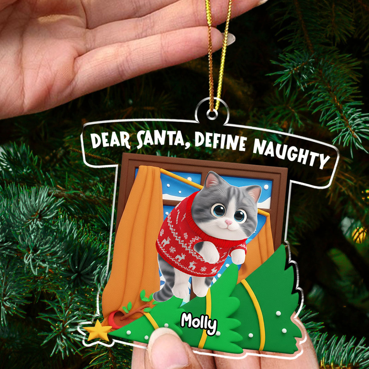Santa Define Cat Naughty Cartoon - Personalized Custom Acrylic Ornament