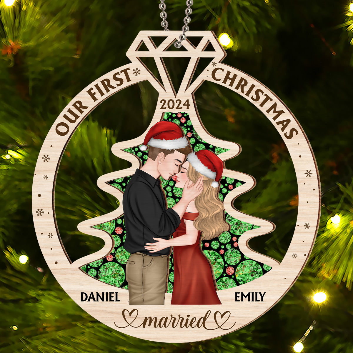 Our First Christmas Married - Personalized Custom Suncatcher Ornament