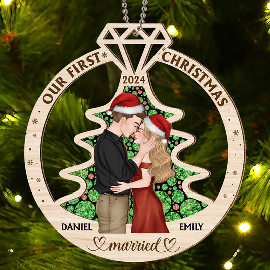 Our First Christmas Married - Personalized Custom Suncatcher Ornament