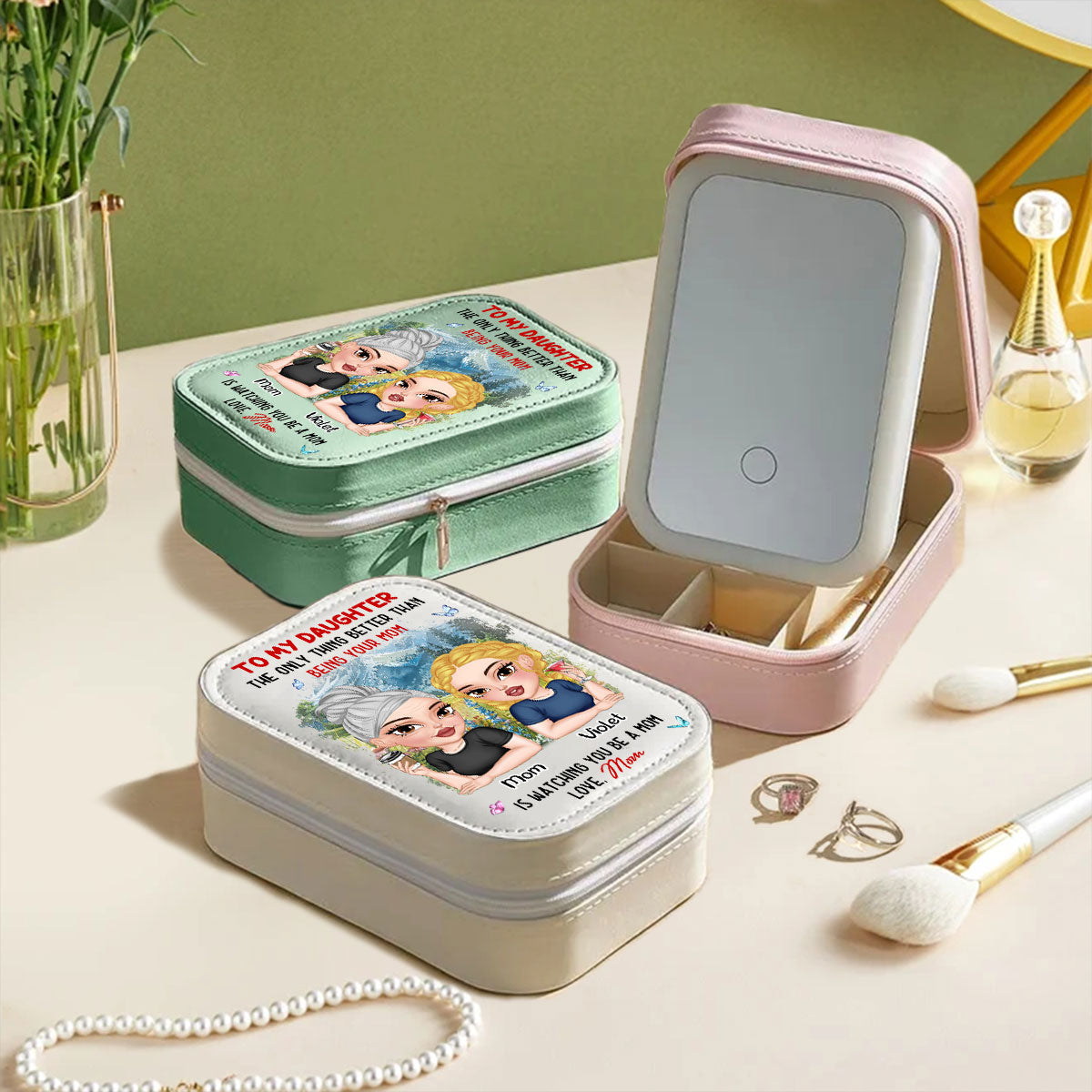 Watching You Be A Mom - Personalized Custom Jewelry Box With LED Mirror