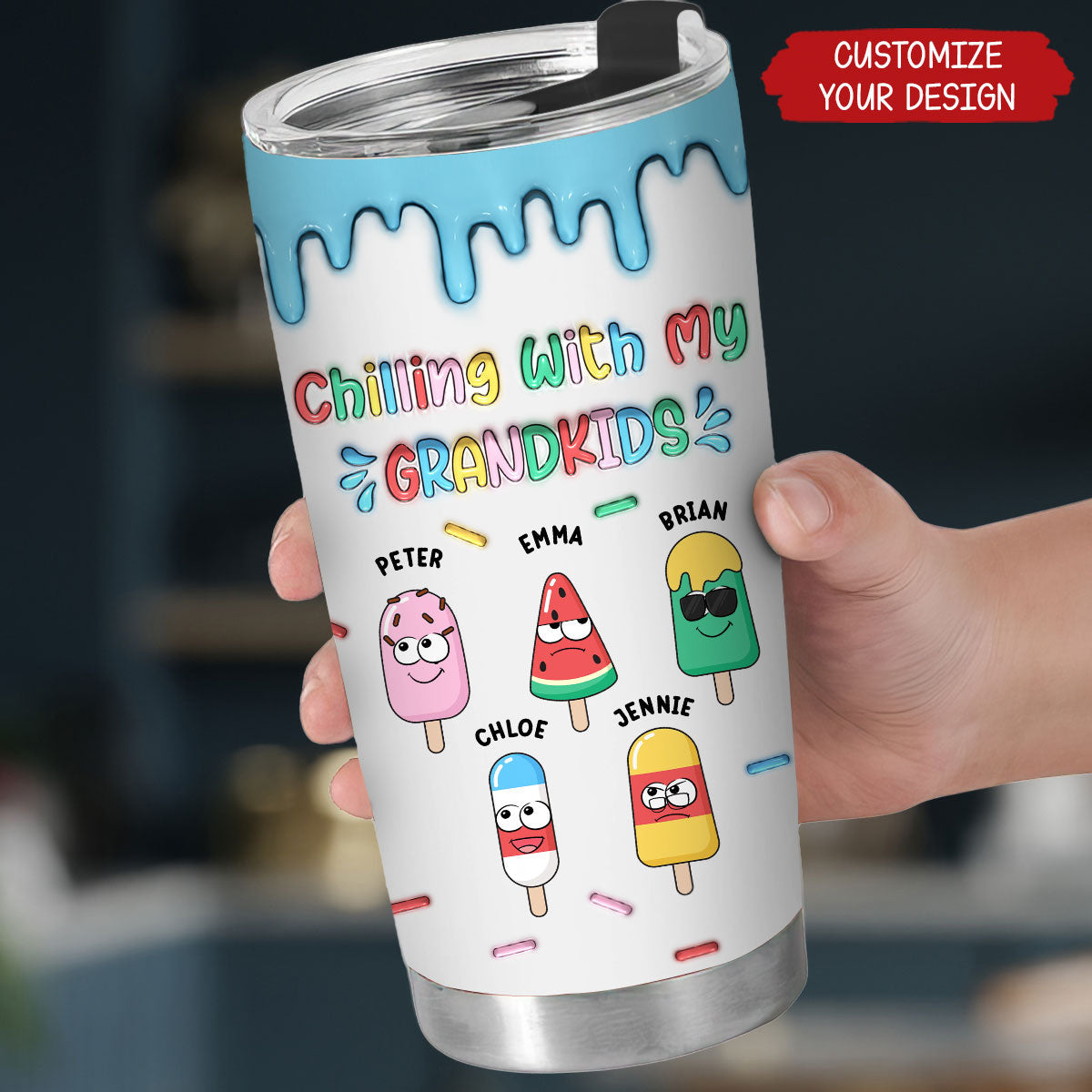Chilling With My Grandkids - Personalized Custom 3D Inflated Effect Tumbler