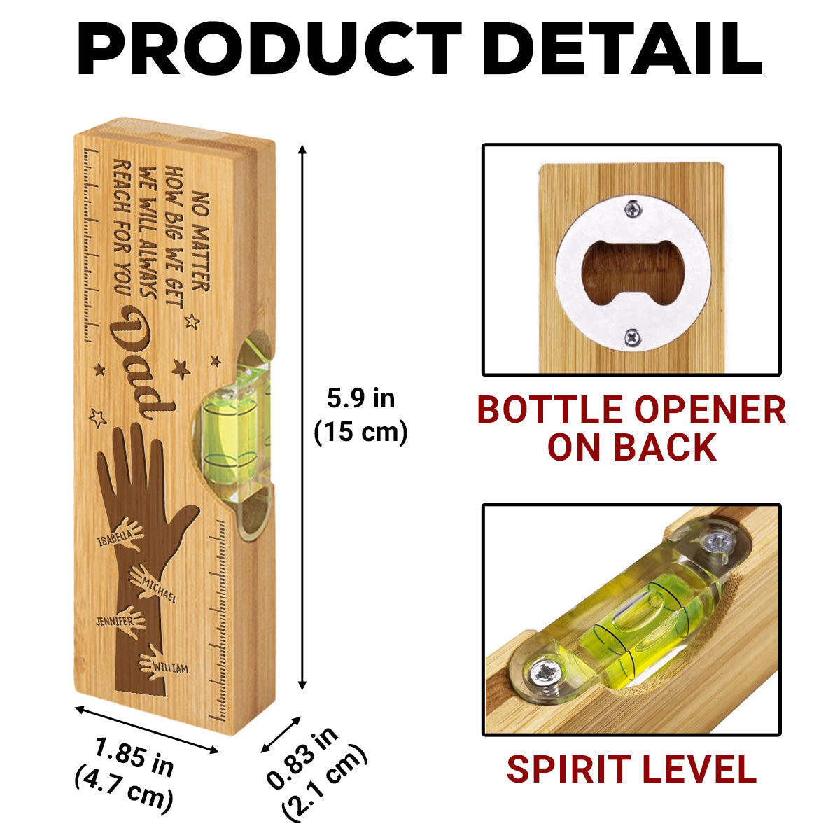 Held by Your Hands, Guided by Your Love - Personalized Custom Engraved Wooden Spirit Level Bottle Opener