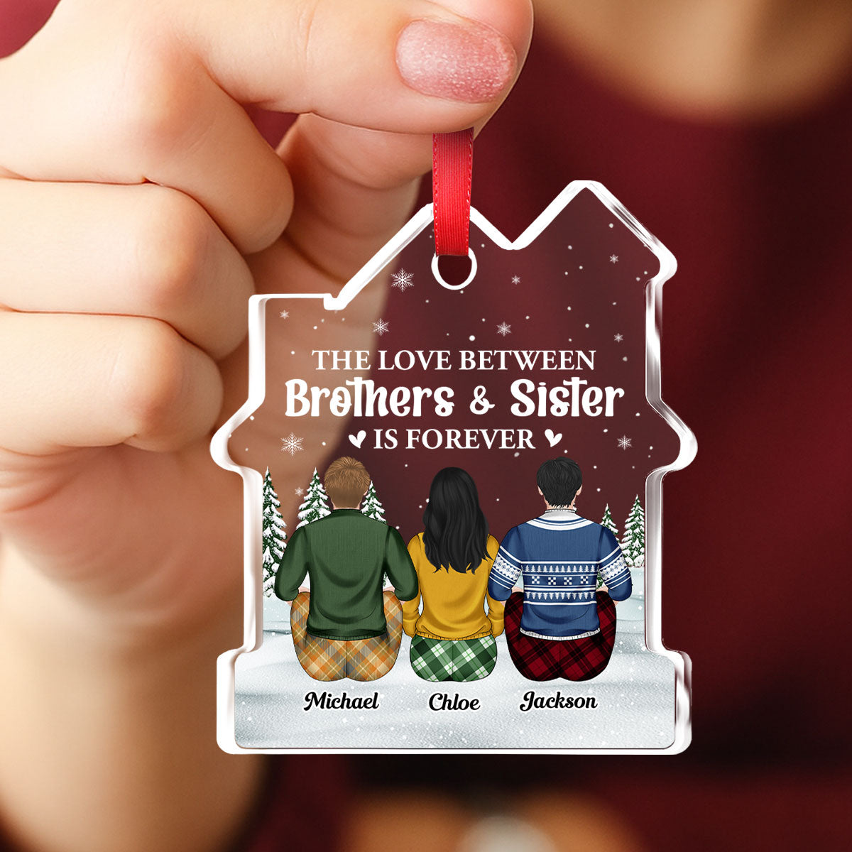 Sibling Love Is Forever - Personalized Custom House Shaped Glass Ornament
