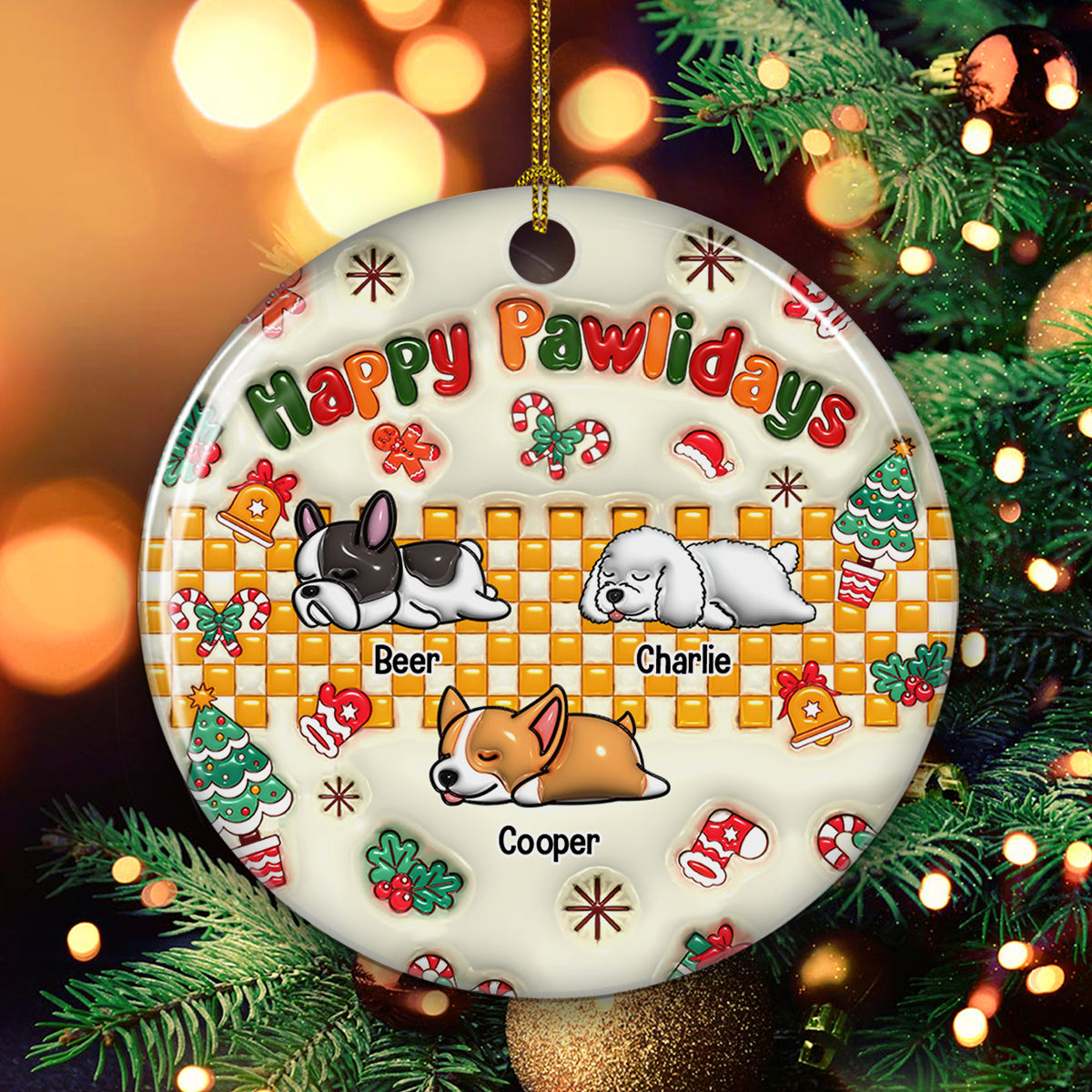 Jolly Pawlidays - Personalized Custom 3D Inflated Effect Ceramic Ornament