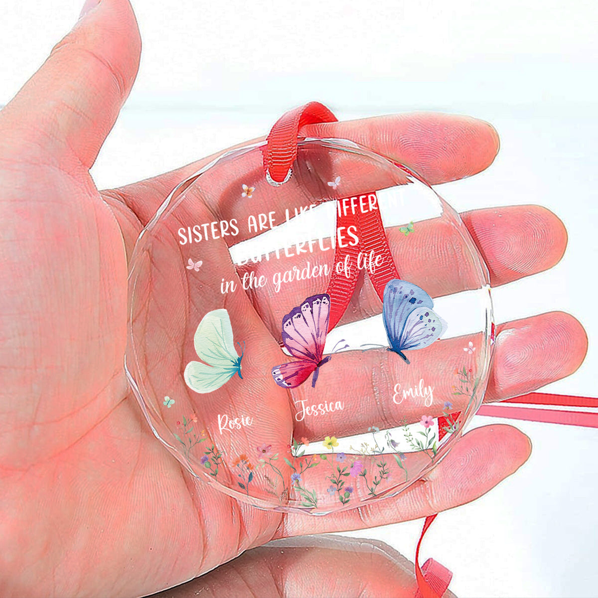 Sisters Are Like Different Butterflies - Personalized Custom Glass Ornament