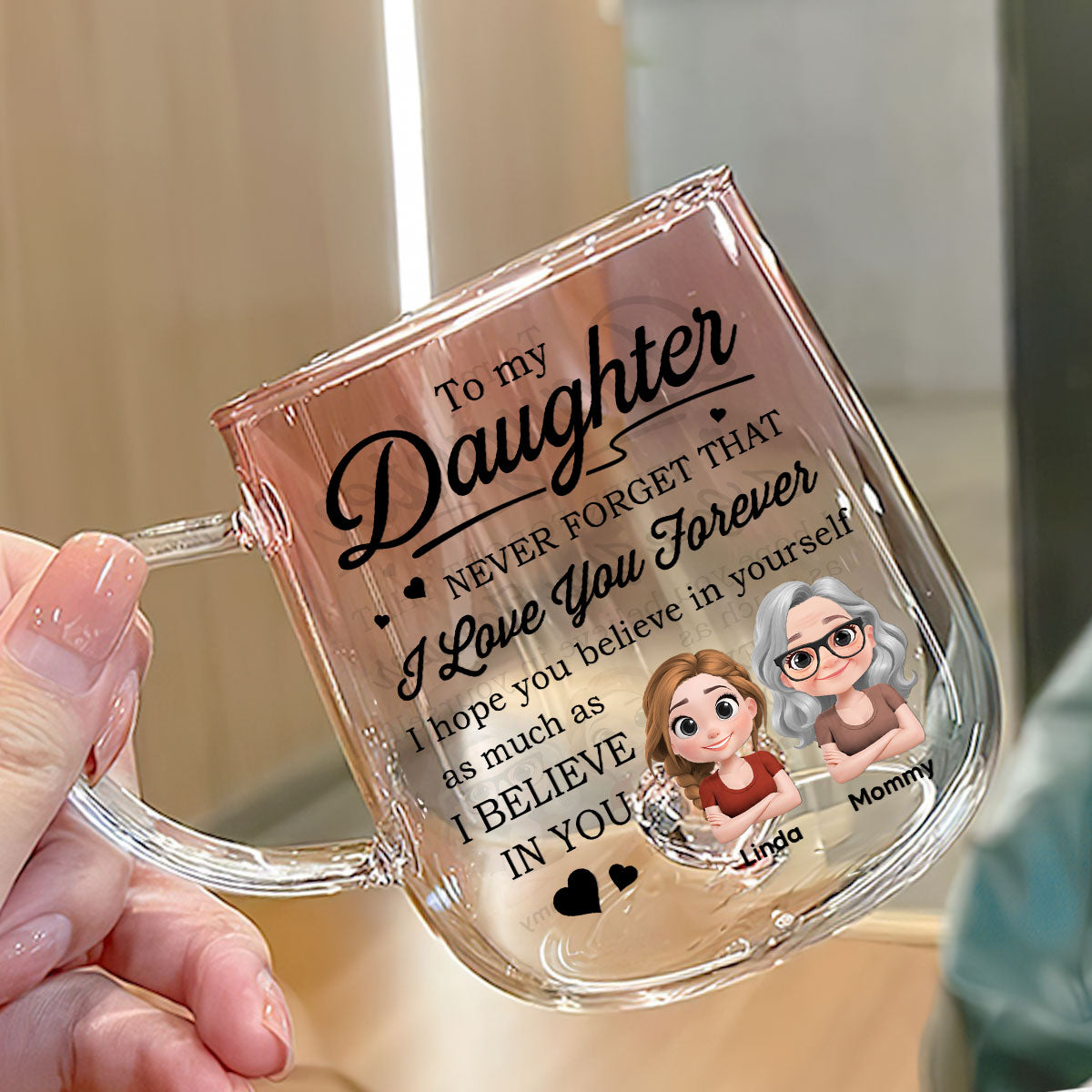 Mom To Daughter Believe In You - Personalized Custom Pink Gradient Glass Mug