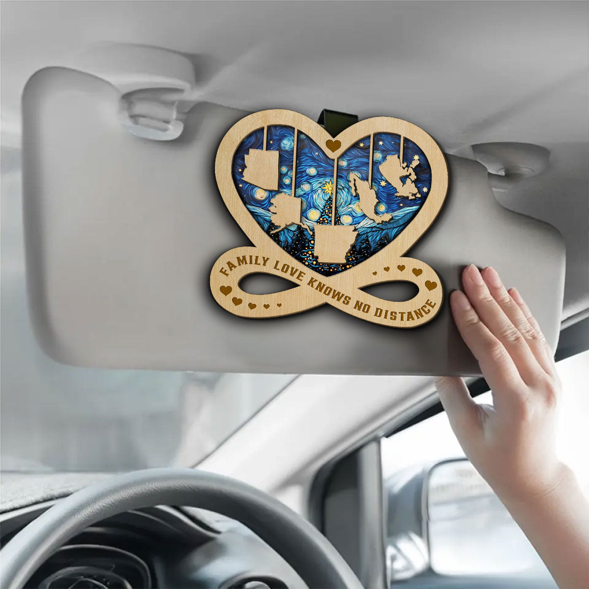 Family Love Knows No Distance - Personalized Custom Car Visor Clip