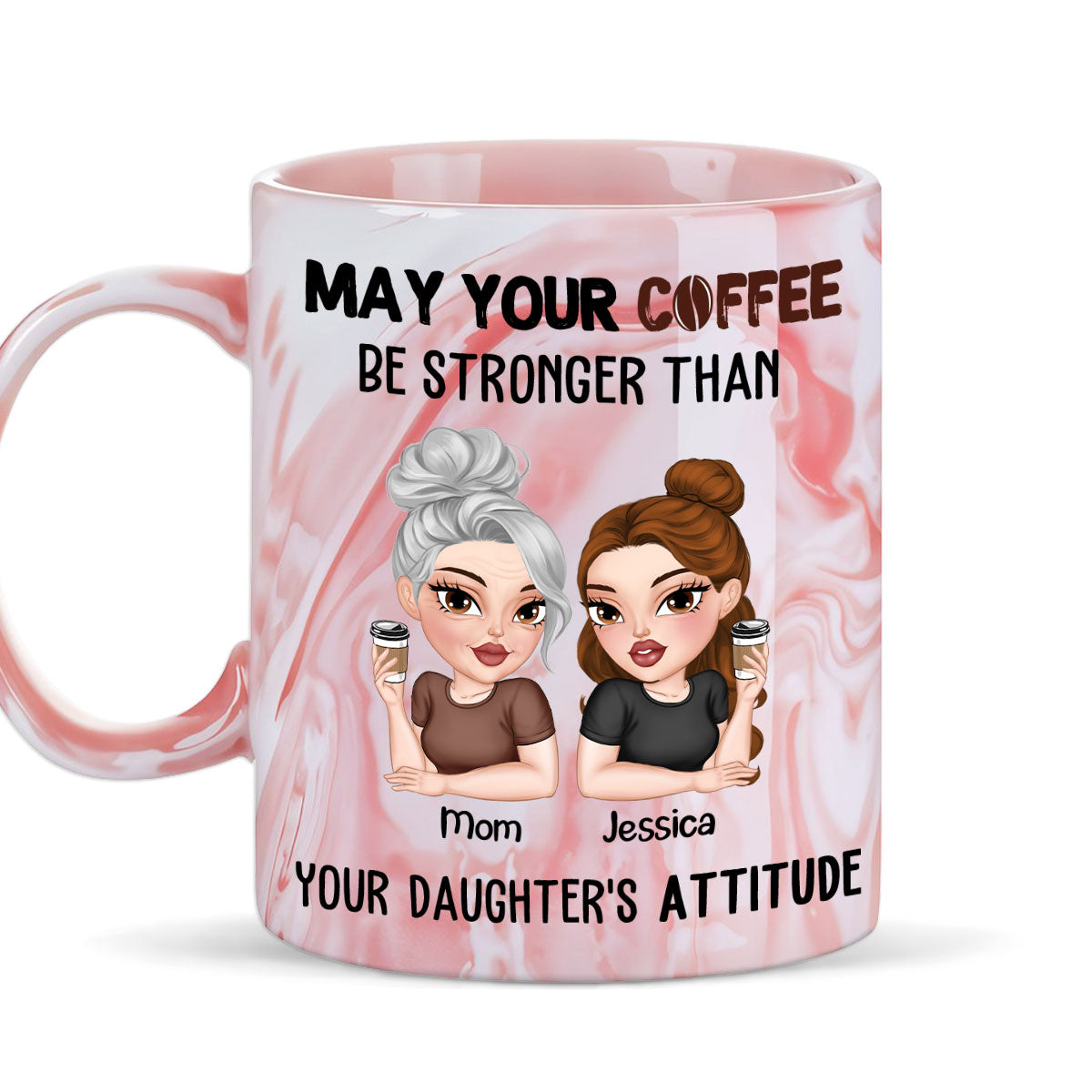 Coffee Fuels My Daily Survival - Personalized Custom Pink Marble Mug