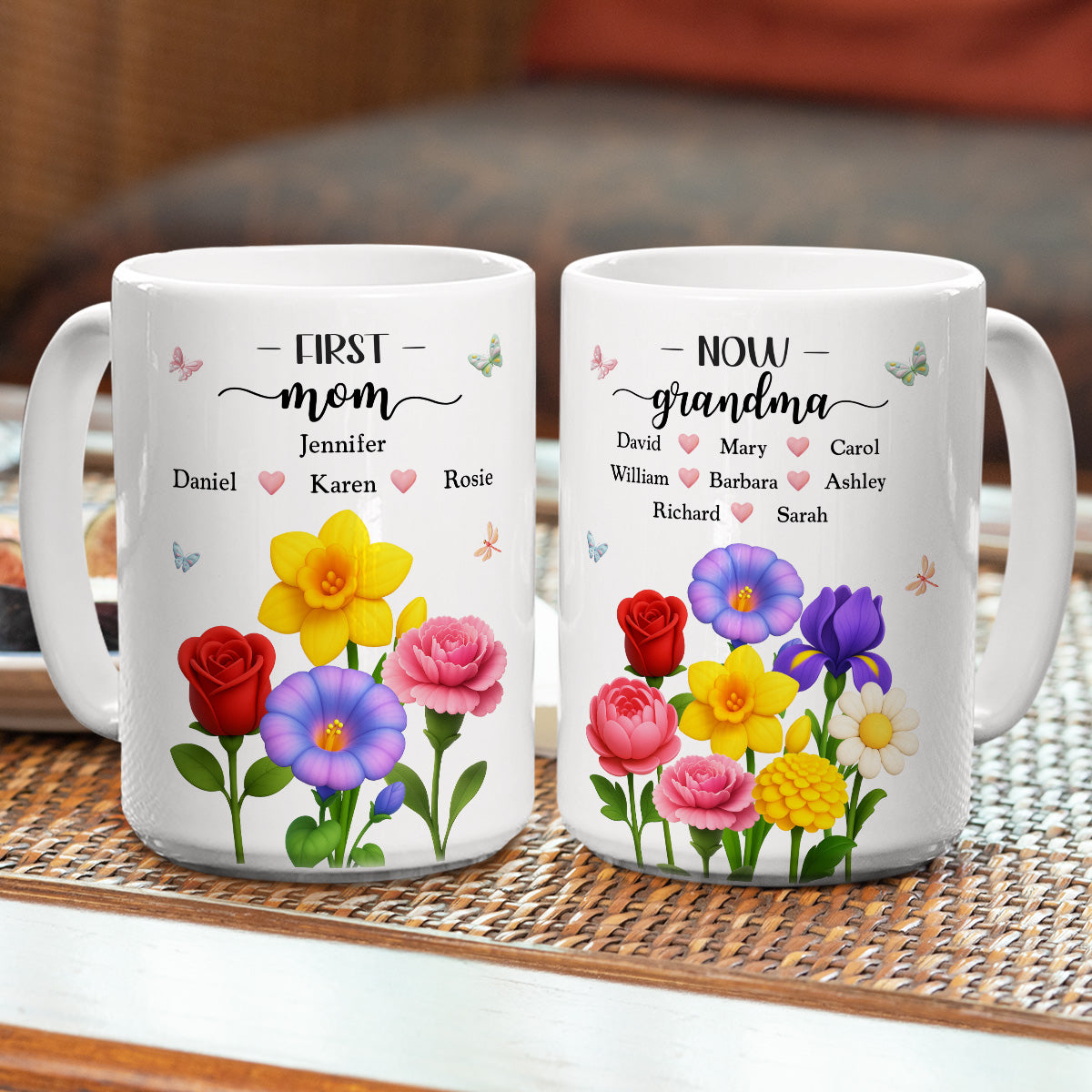 First Mom Now Grandma Floral - Personalized Custom Coffee Mug