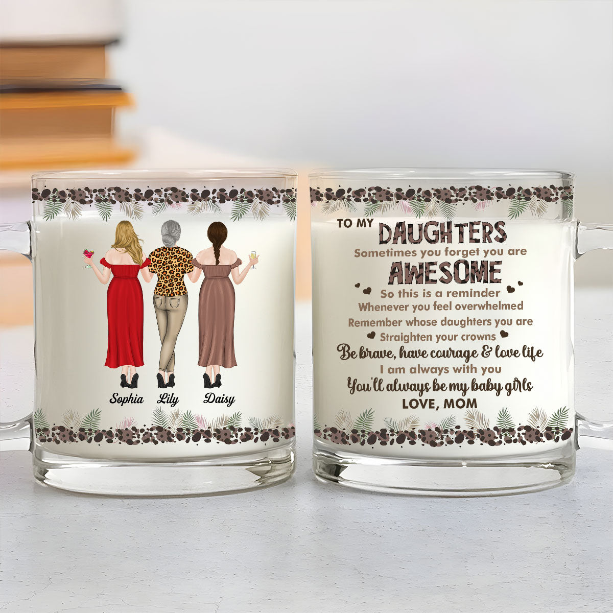 Mom To Daughter Straighten Your Crown - Personalized Custom Glass Mug