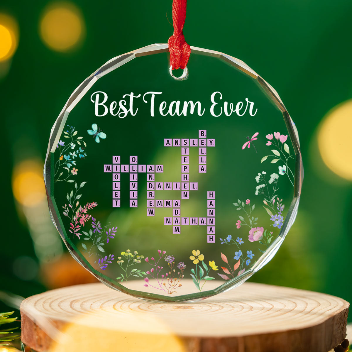 Custom Name Grandkids Family Besties Coworkers Crossword Puzzle - Personalized Custom Glass Ornament