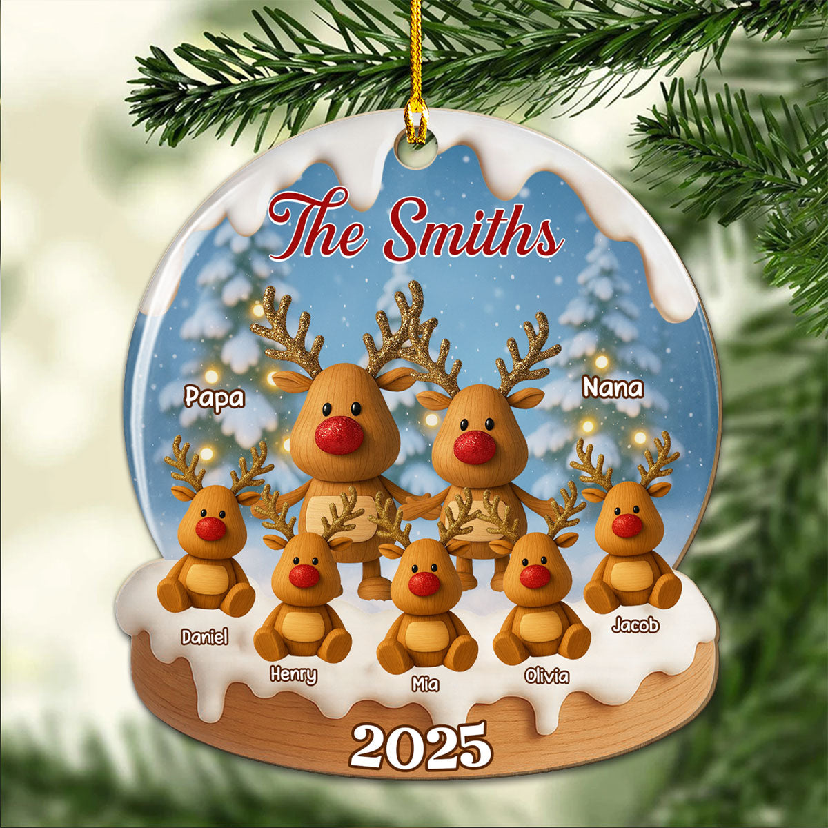 Family Christmas Reindeer - Personalized Custom Wood Ornament