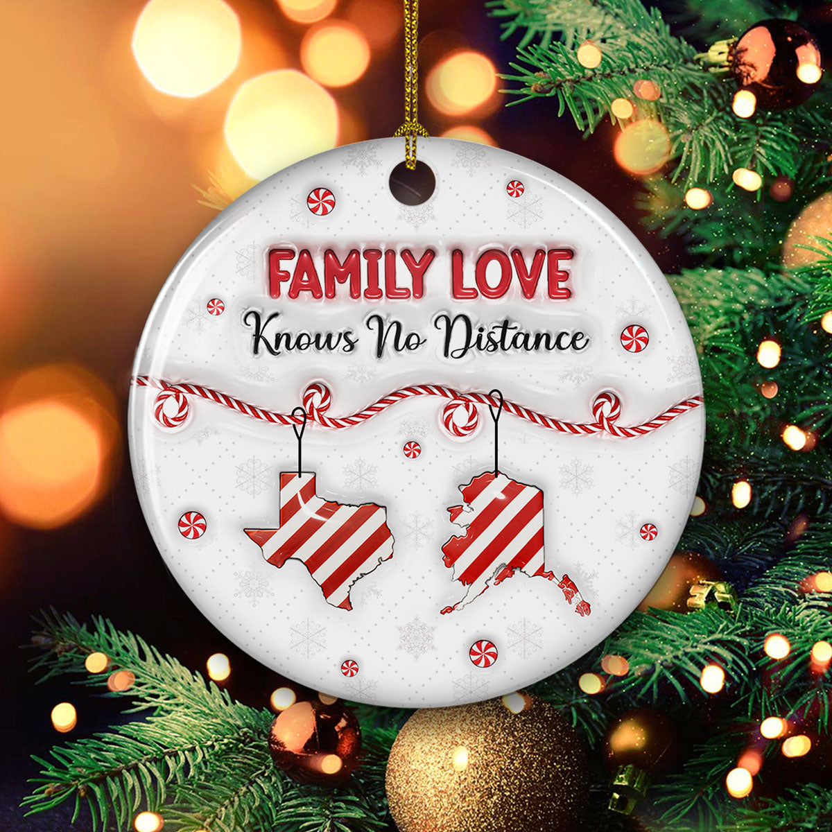 Family Distance Christmas Candy - Personalized Custom 3D Inflated Effect Ceramic Ornament
