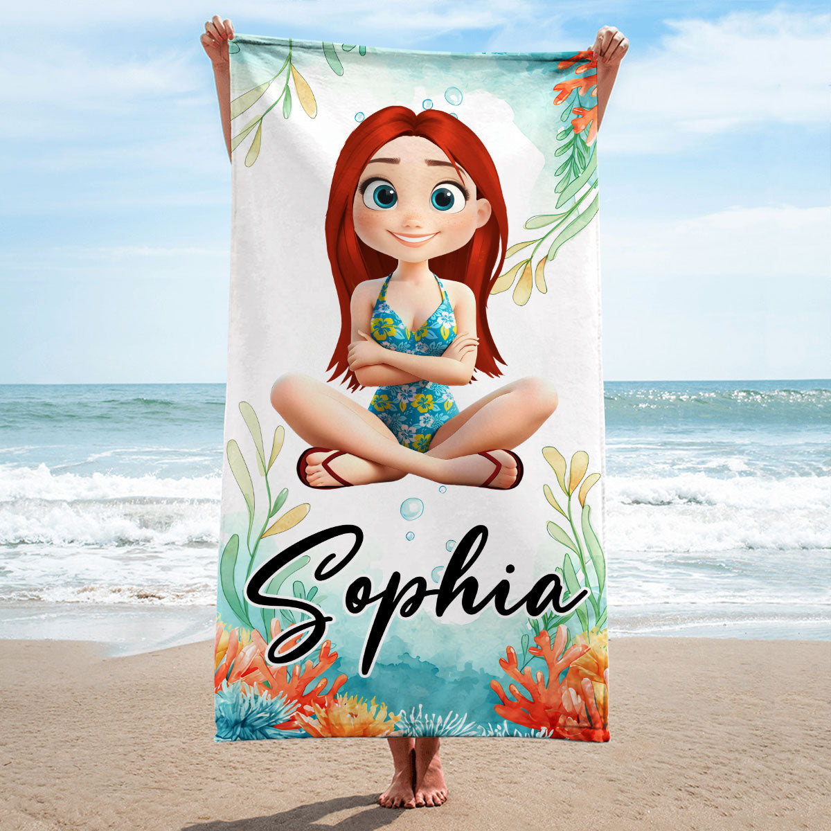 Cartoon Scuba Diver - Personalized Custom Beach Towel