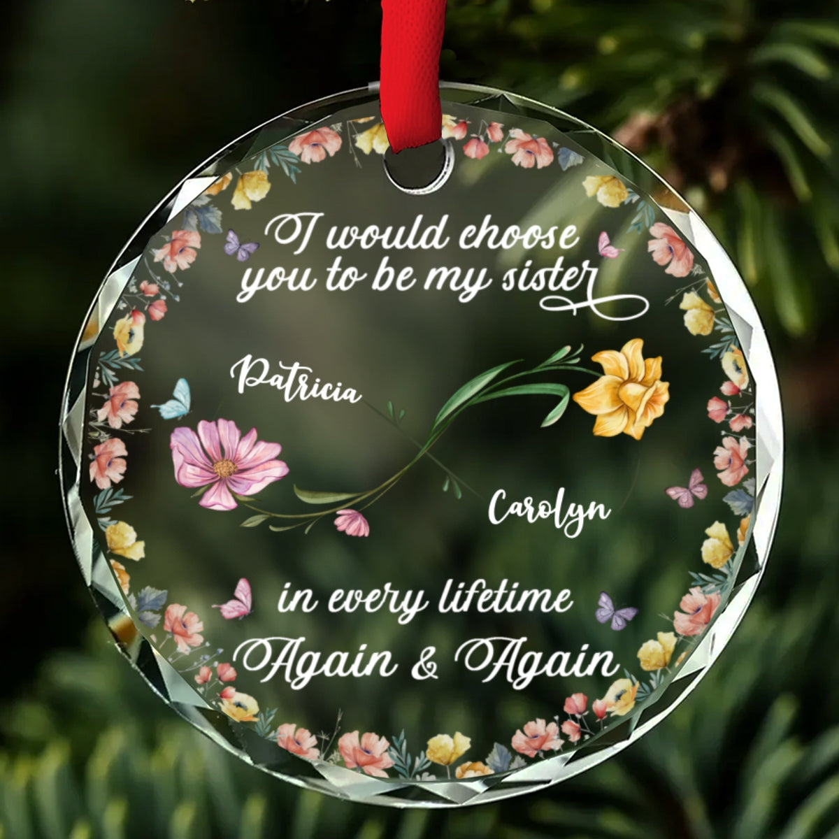 Love Between Sisters Never Ends - Personalized Custom Glass Ornament