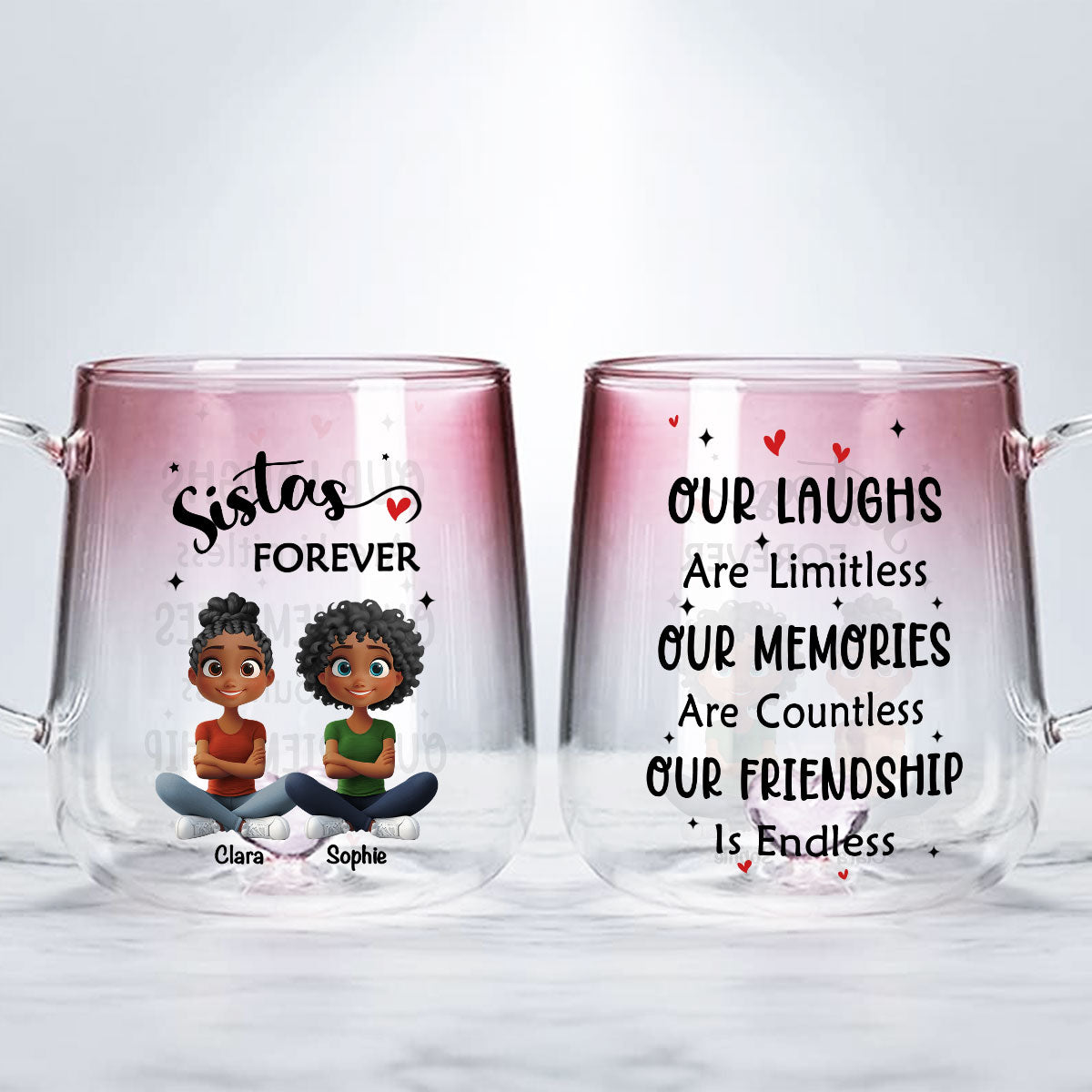 Limitless Friendship Glow - Personalized Custom Pink Gradient Glass Mug