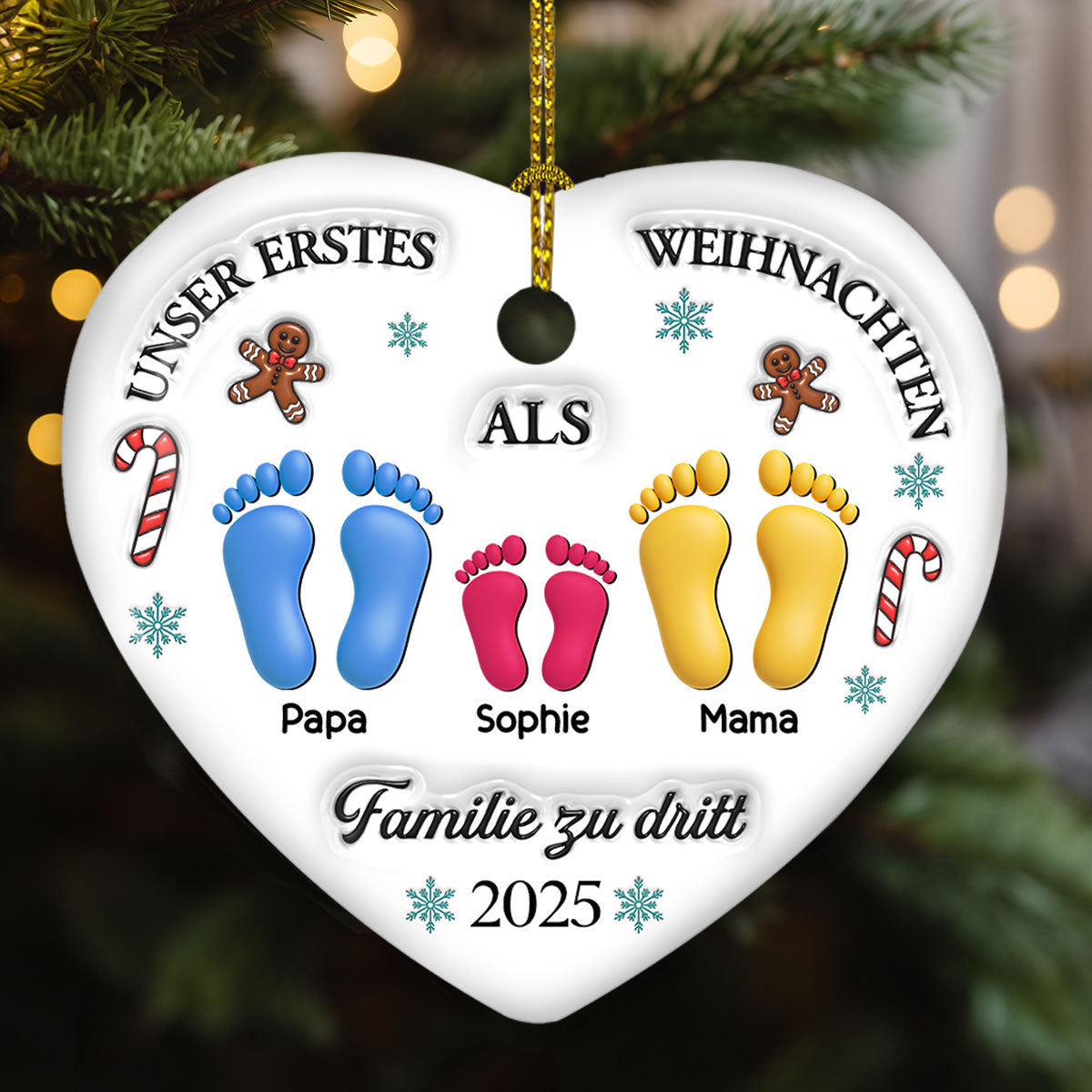 Unser erstes Weihnachten â€?Personalisierter Herz-Keramikanhänger mit 3D-Effekt