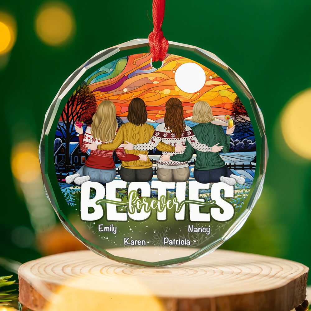 Besties Sitting Christmas - Personalized Custom Glass Ornament