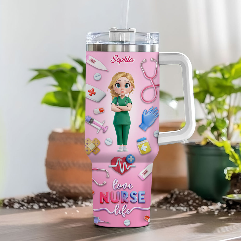 Love Nurse Life - Personalized Custom 3D Effect Printed 40 Oz Tumbler