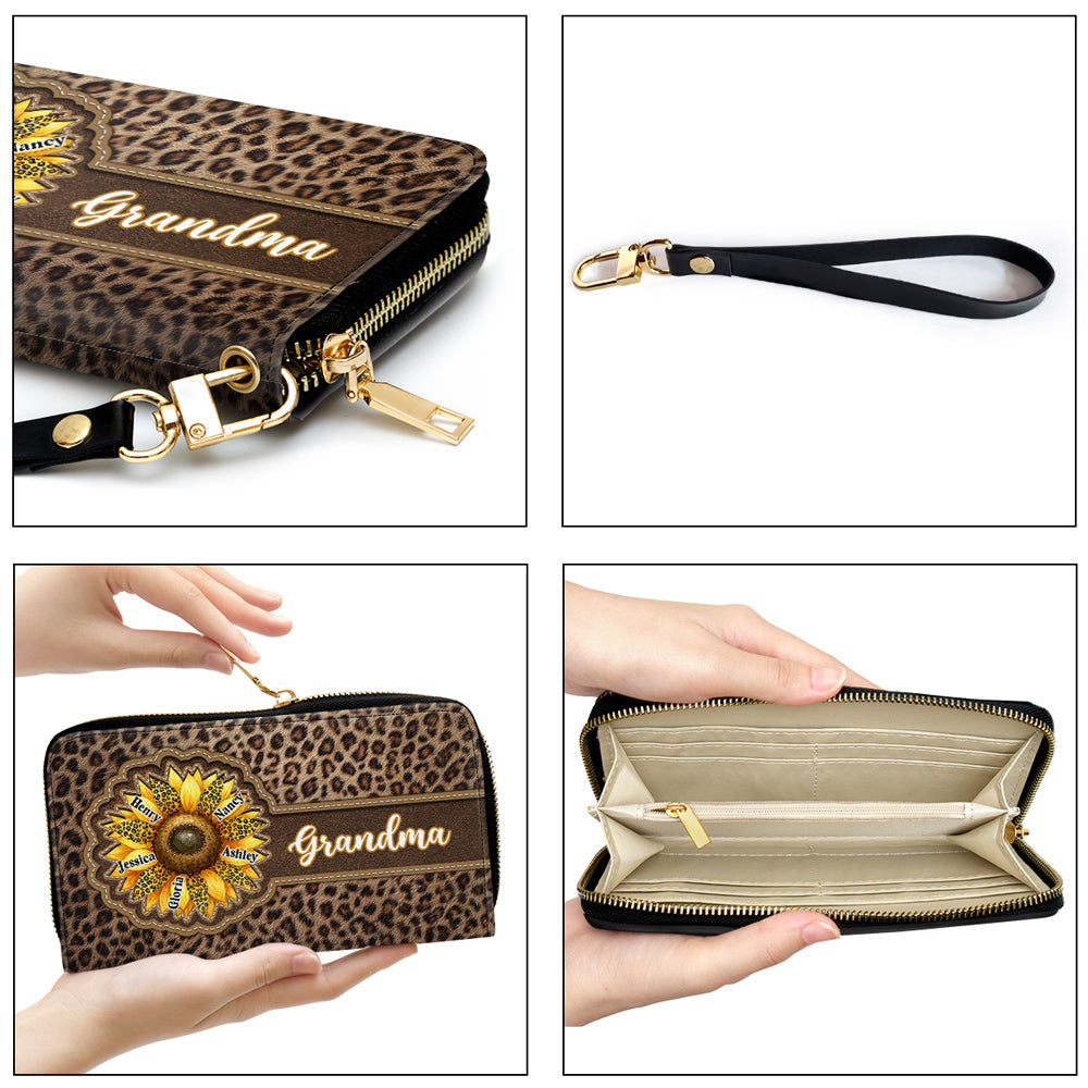 Grandma Sunflower - Personalized Custom Leather Wallet