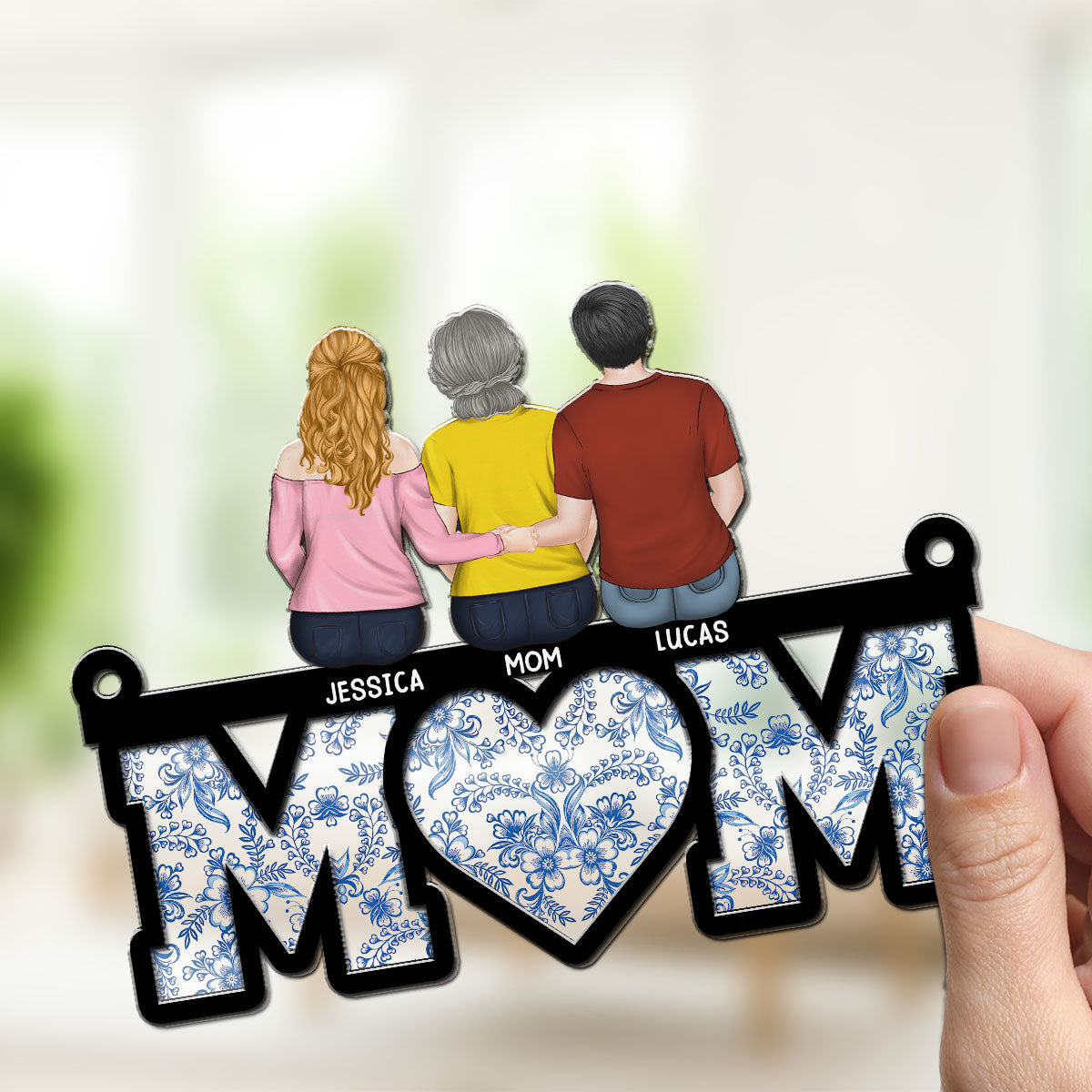Mother And Daughter Sitting Together - Personalized Custom Suncatcher