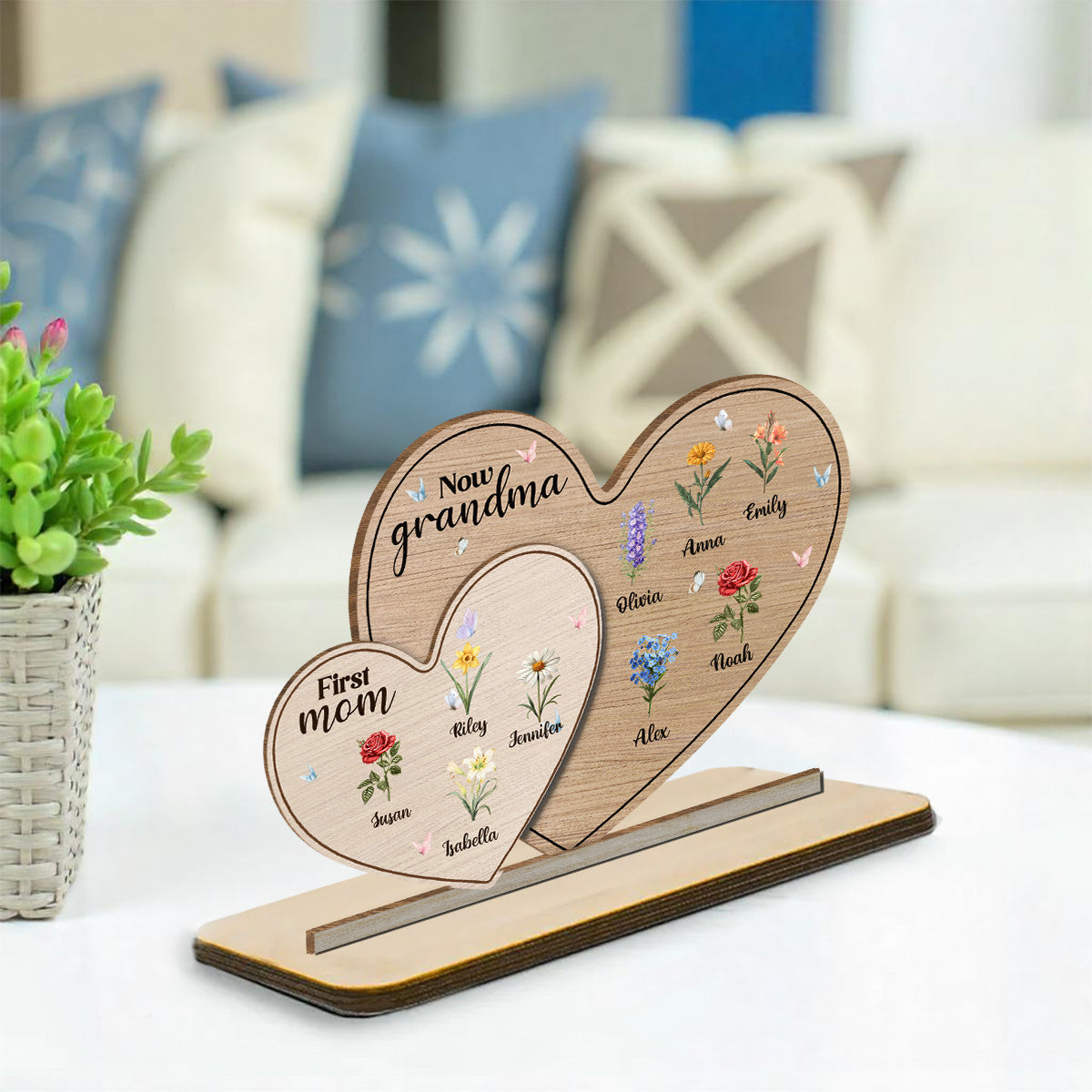 First Mom Now Grandma - Personalized Custom 2-Layer Wood Plaque With Flat Base